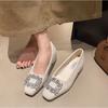 Rhinestone Square Buckle Single Shoes Women's Spring and Autumn French Small Heel Low Heel Medium Heel Grandma Ladyshoes Temperament Blac