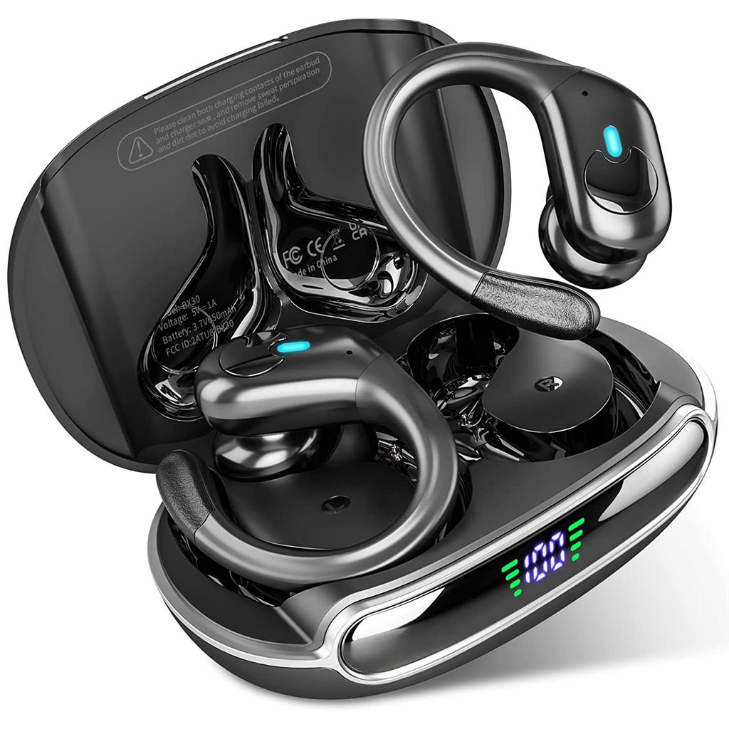 BX30 Bluetooth 5.4 Earphones IPX7 Waterproof Wireless Headphones with ENC Noise Cancelling Mic Deep Bass For Sports Workout Gym
