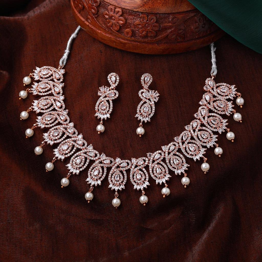 Комплект дизайнерского дизайнерского ожерелья Estele из розового золота с CZ и жемчугом для женщин