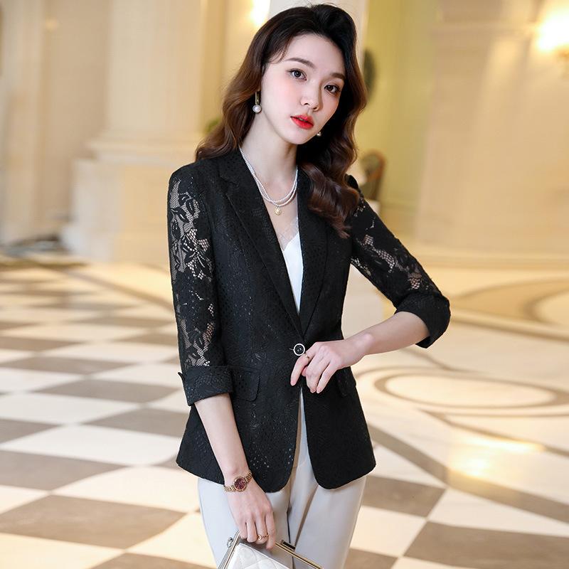 Кружевной маленький костюм-пальто, женский новый корейский вариант с укороченной талией, повседневный универсальный ажурный костюм-топ