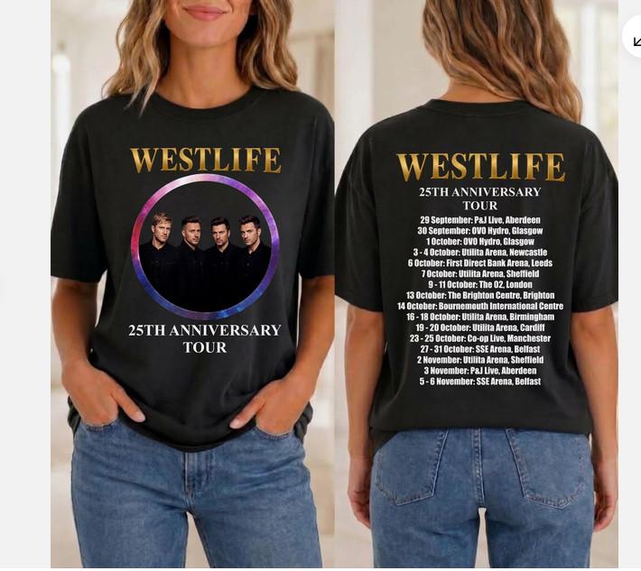 Футболка с повтором дат тура Westlife 25-летия