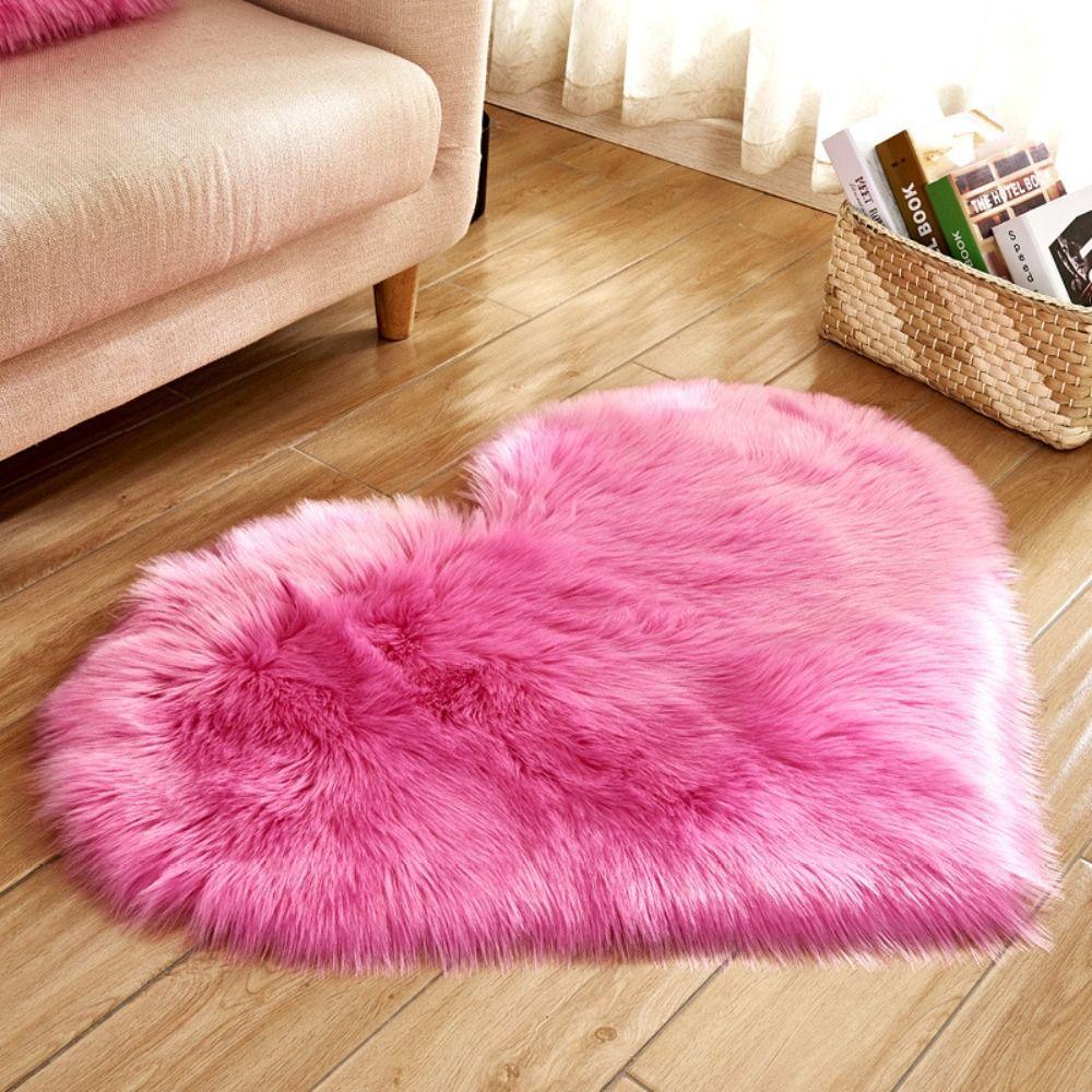 Bedroom Decorative Faux Wool Heart Shaped Carpet Chair Cover Floor Mats Sofa Cushion Seat Pad