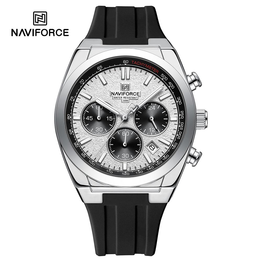 Naviforce Men Watch Calendar Quartz Movement Silicone Strap Stopwatch Chronograph Luminous Hands Waterproof Men Casual Multifunctional Watch NF8080