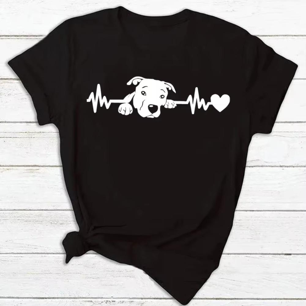 Unisex Women Dog Heartbeat Print Short Sleeve Tshirt Unisex Harajuku Casual Unisex and Womens Tshirt Clothing Street Tops Clothes
