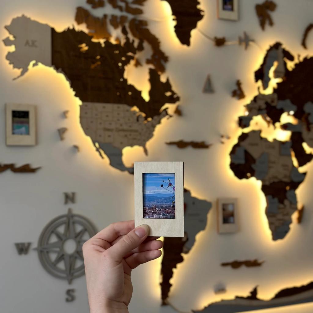 Wooden World Map Illuminated with LED 3D Pattern XVIII Borders + Names of Countries, Capitals and States 256X160