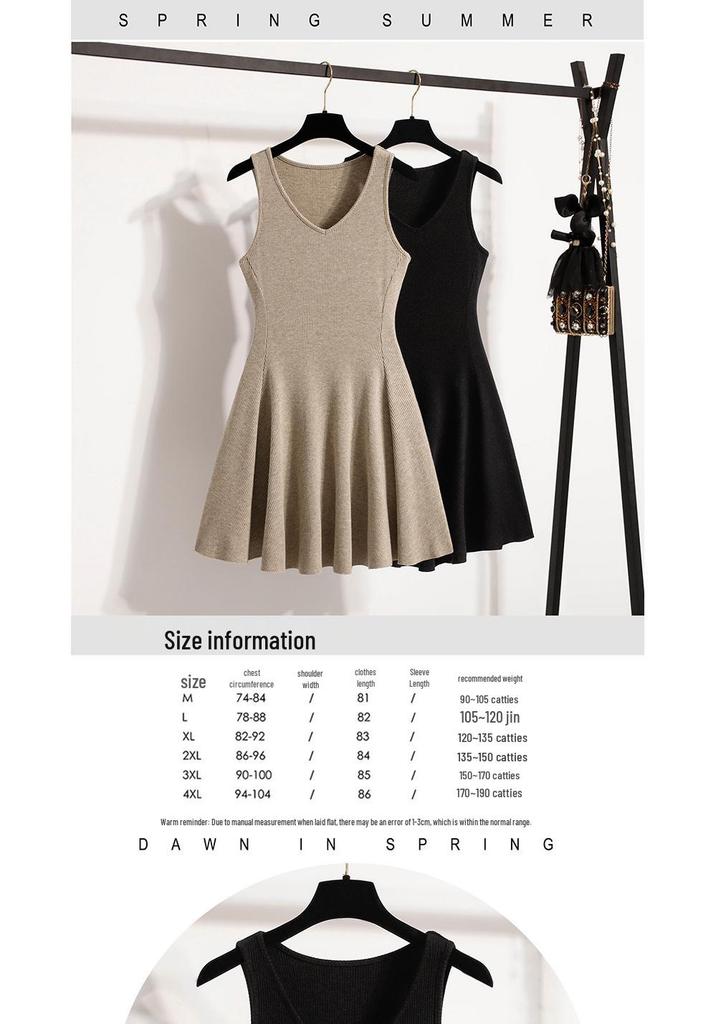 Plus Size Women's Summer 2026 V-Neck Knit Vest Dress - Slimming French Style