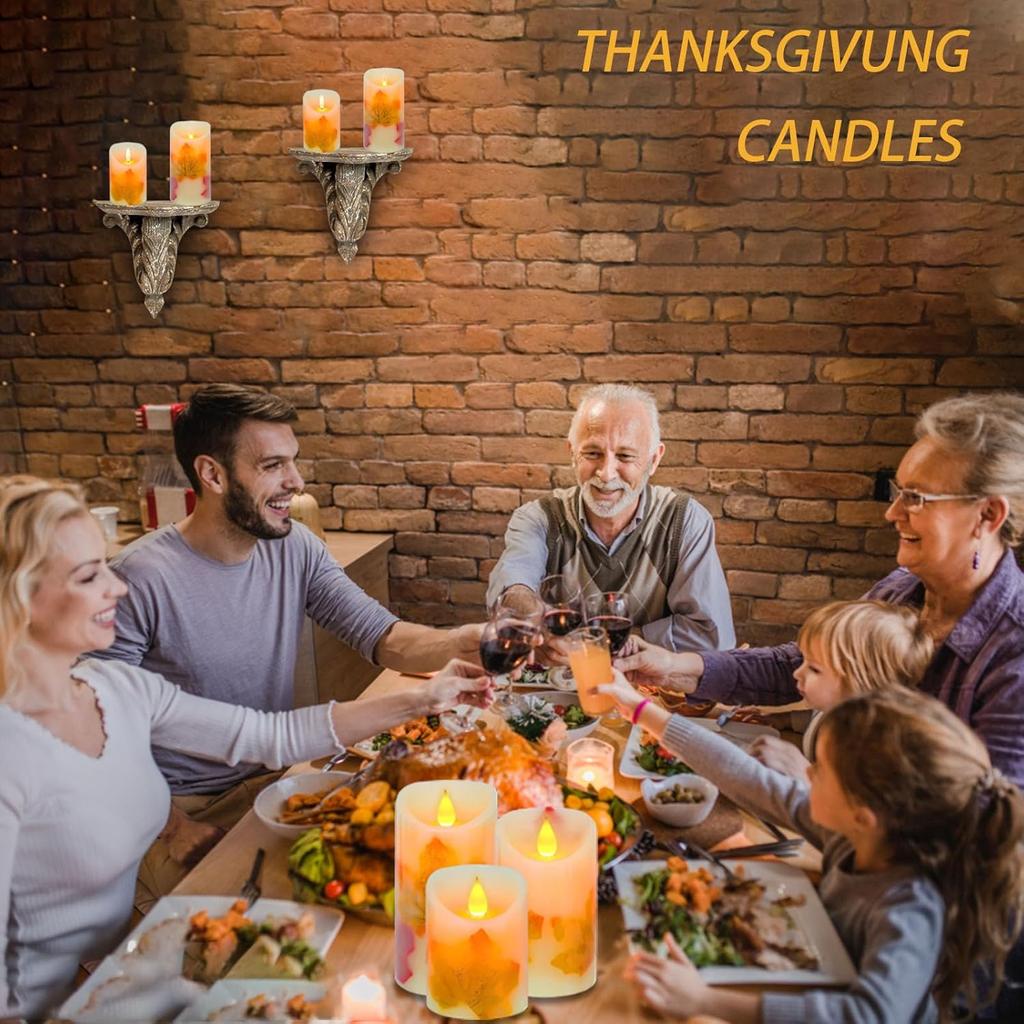 3 шт. Беспламенные свечи Огонь Кленовый лист Мерцающие светодиодные свечи с пультом и таймером Свечи-столбы Работающие от батареек Электрические свечи