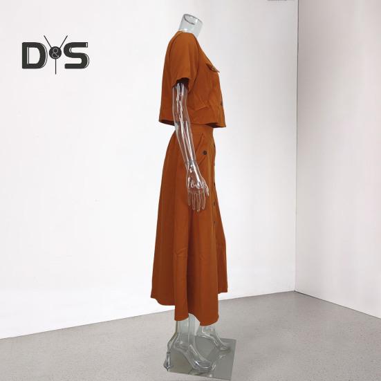 Женская рубашка и юбка, однотонная блузка с круглым вырезом, застегивающаяся на пуговицы, юбка с карманами, летний наряд для офиса, деловых мероприятий