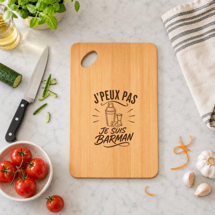 Planche à Découper J’peux pas je suis Barman J'peux pas minimaliste | Plateau Apéro en Bambou Gravé 30 × 20 cm | Cuisine Barbecue