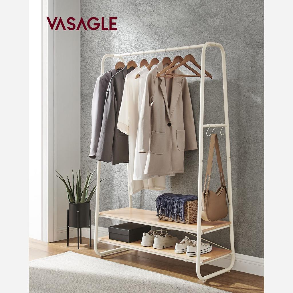 VASAGLE Industrial Pipe Clothes Rack, Oak and Cream
