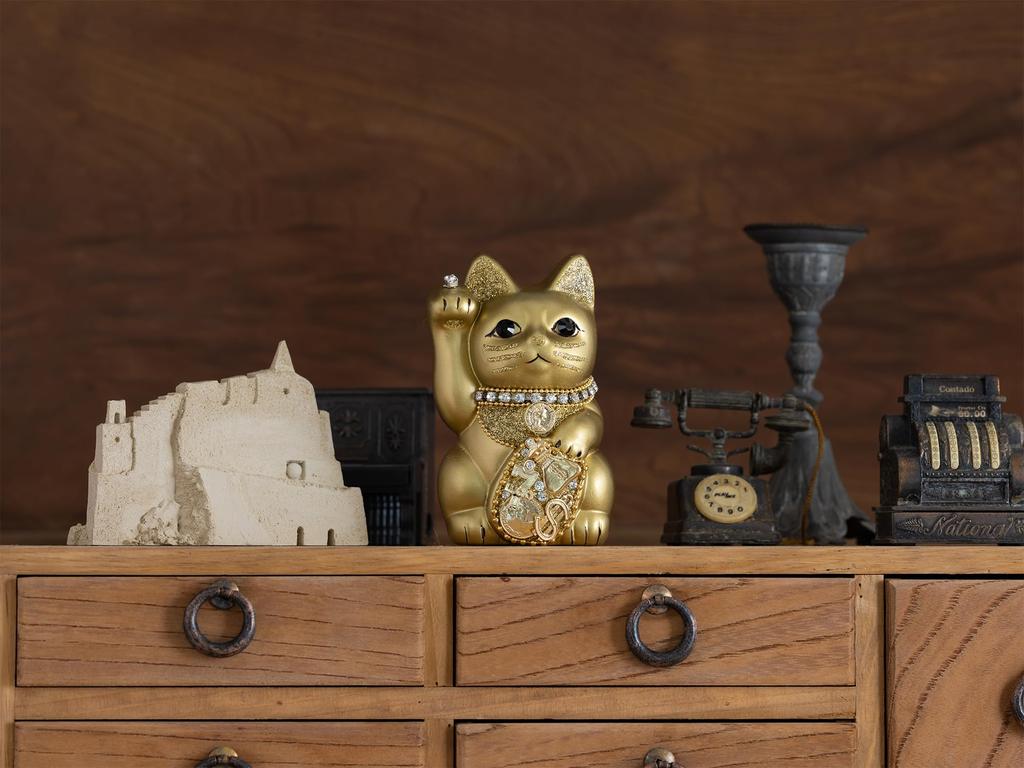 Счастливый кот Миллионер Кот-правая рука Счастливый кот Манеки Кот Счастливый фэн-шуй Украшение Коробка для пожертвований Золото (S-SIZE Золотой) Поднятый/Керамика_Счастливый (мл_С