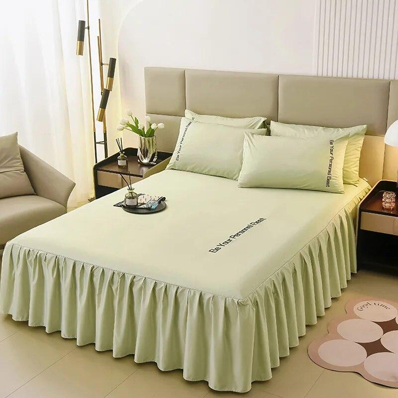 Summer New European Style Simple Washable Silk Bed Skirt Non Slip Bed Cover Household Mattress Cover Pillow Case