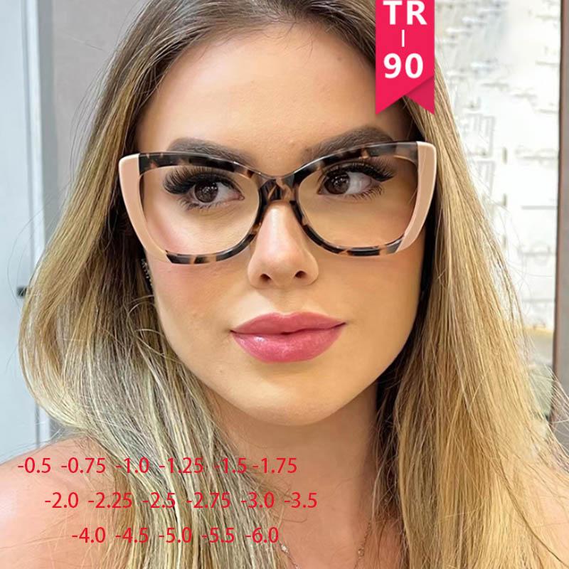 Квадратная оправа «кошачий глаз», очки с прозрачными линзами для близорукости, очки для ботанов, диоптрии от -0,5 -1,0 -2,0 -3,0 -4,0 до -6,0