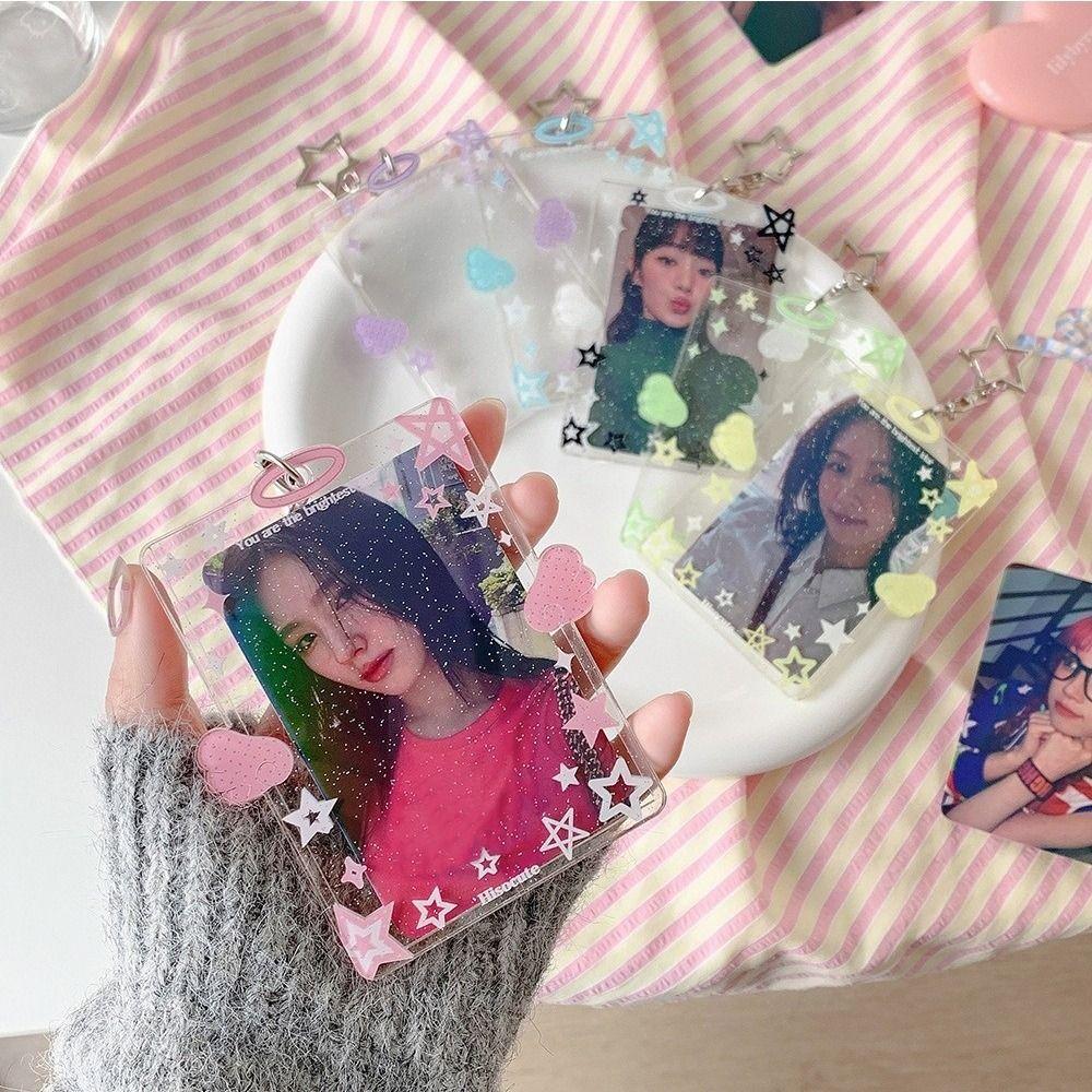 Акриловый брелок-держатель для K-pop фотокарточек 3 дюйма Крылья Звезды Защитный держатель для карточек айдолов Прозрачный мультяшный держатель для карт