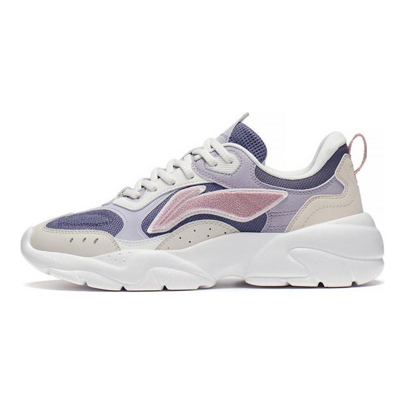 Li Ning Flowing Rock Классические низкие спортивные повседневные кроссовки Женские Бежево-фиолетовые AGCS268-2