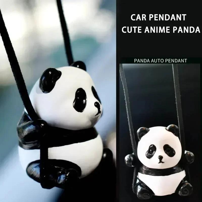 Car Pendant Cute Anime Panda Auto Rearview Mirror Pendant Hanging Ornaments Swinging Doll Car Interior Decoraction Accessories