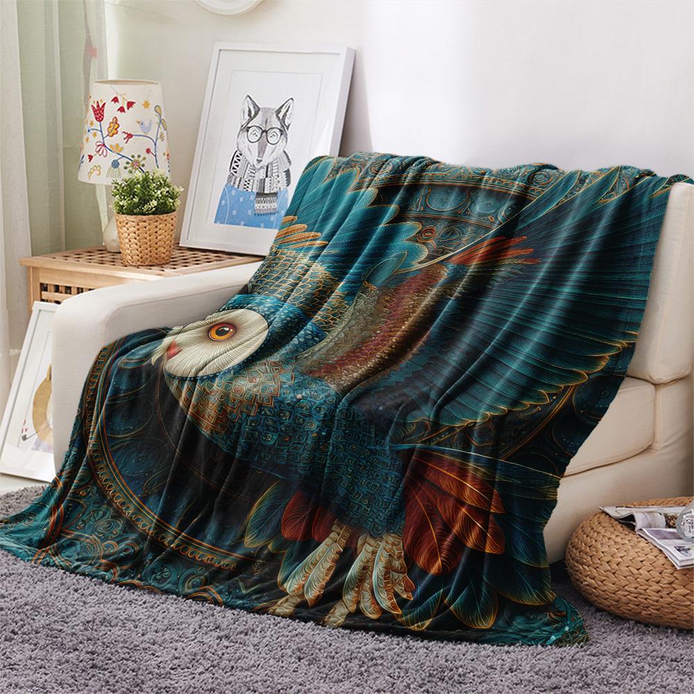 Фланелевое одеяло с принтом «Сова с крыльями», Высококачественное, Удобное для всех сезонов, Декор для дома, Тепло и уют