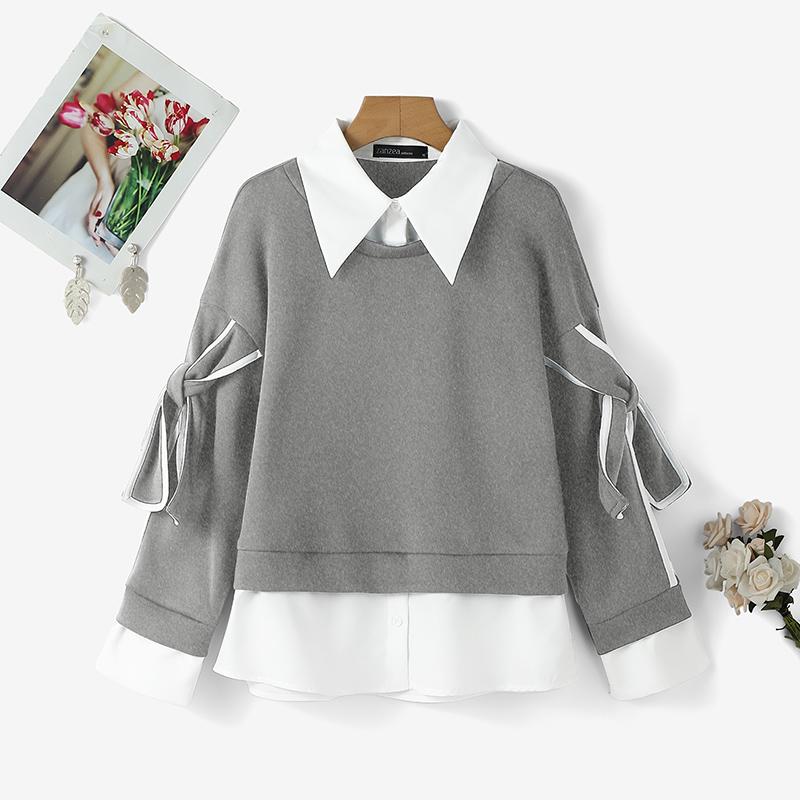 ZANZEA Женские повседневные свитшоты с отложным воротником, длинными рукавами и лоскутным дизайном