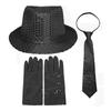[IPENNYE] Блестящая шляпа с пайетками, галстук, набор перчаток для детей, аксессуары фокусника, костюм ведущего, сценический костюм, сайдшоу, костюм для косплея, костюм для вечеринки