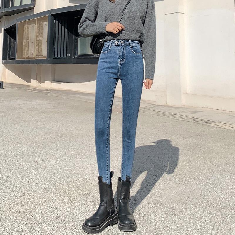 Черные джинсы, женские облегающие универсальные эластичные брюки-карандаш на весну и осень на небольшую ногу