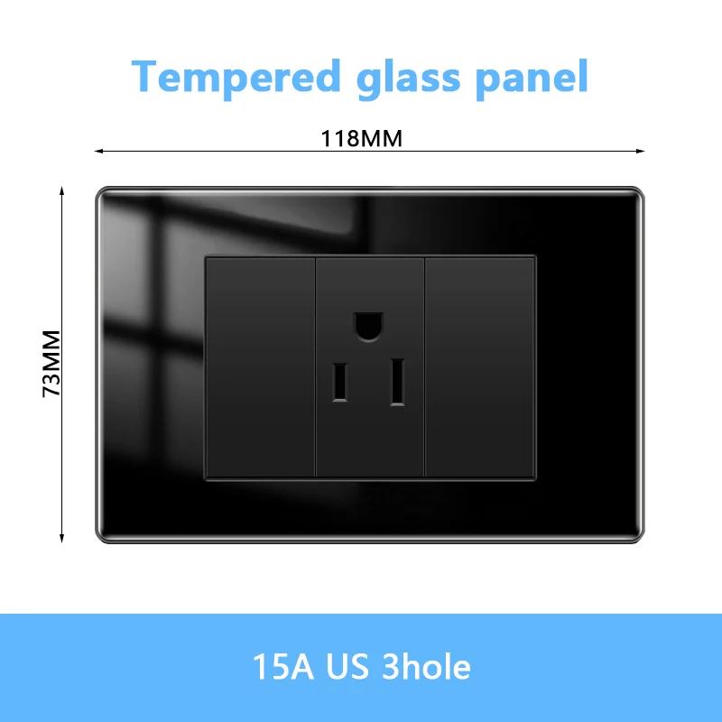 American Black Tempered Glass 15A Light Electrical Switch,US Plug USB Type-c Quick Charge Wall Power Outlet,Mexico Switch Outlet