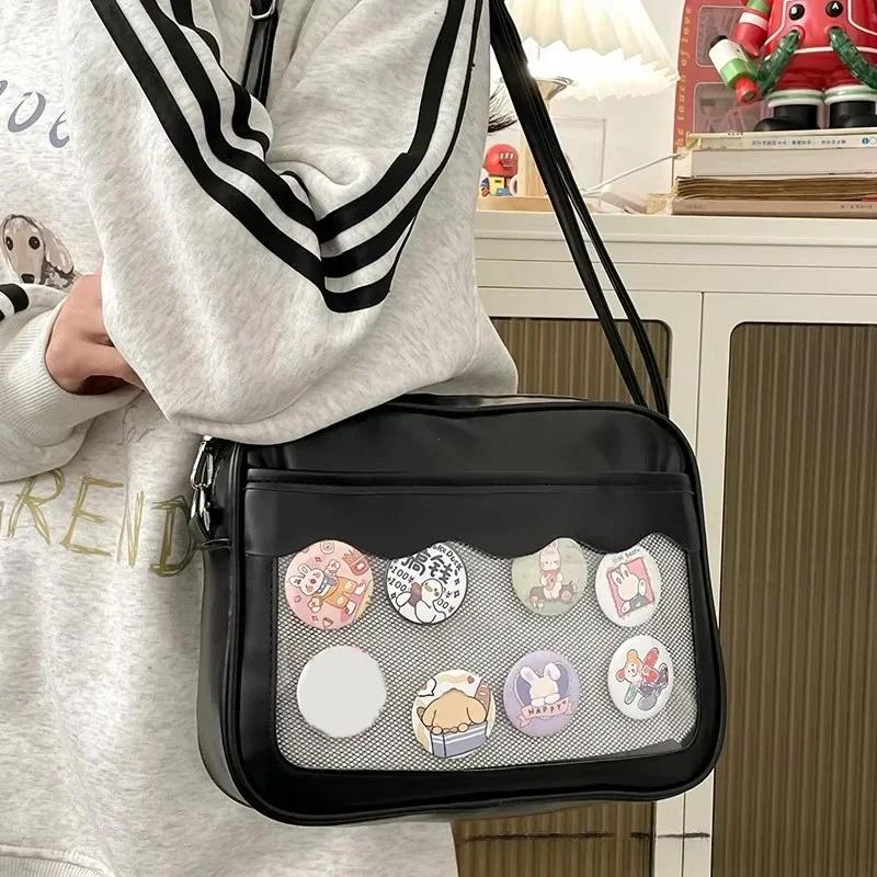 Harajuku Bag for Women PU Transparent Pocket High School Girls Uniform Crossbody Shoulder Bag Handbags