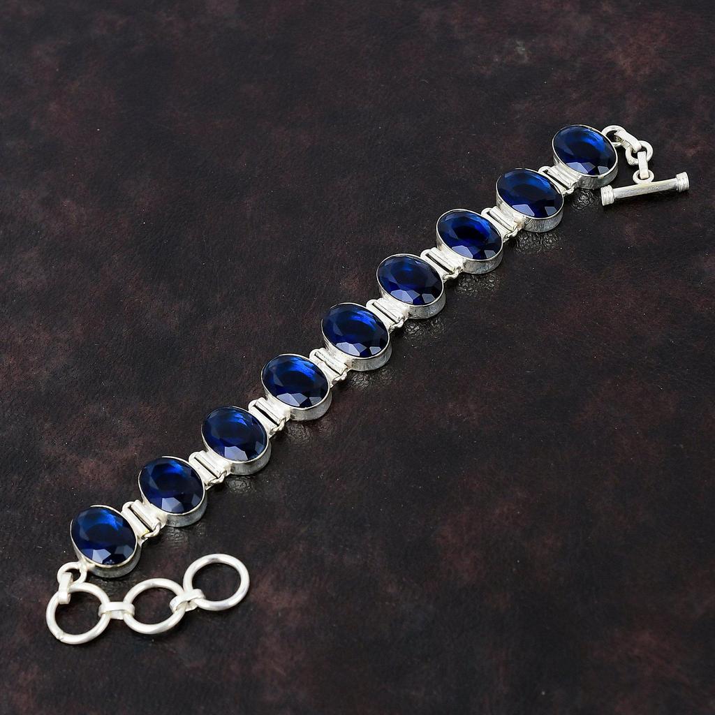 Faceted Tanzanite Quartz Bracelet Real Gemstone Jewelry 925 Sterling Silver Bracelet Adjustable Chain Bracelet Handmade Jewelry Gift For Mom