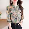 Lotus Collar Print for Spring and Autumn 2024 New Fashionable Women's Patchwork Buttons for Casual Long Sleeved Chiffon Shirt