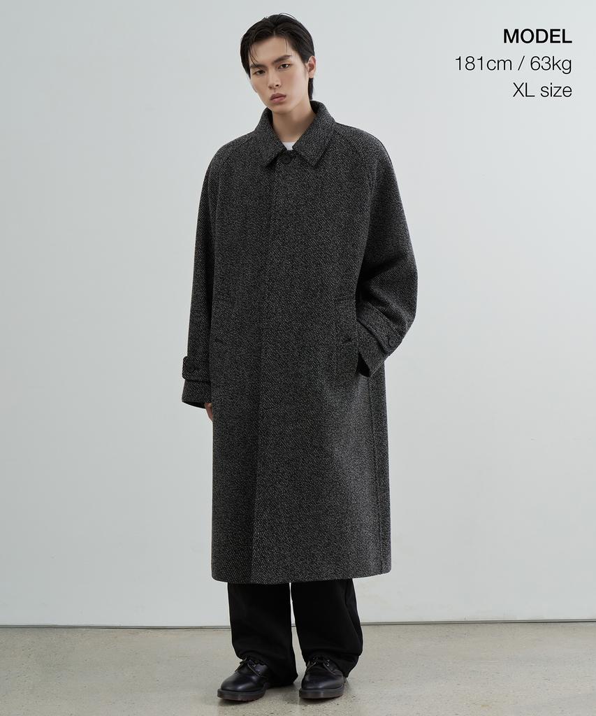 Musinsa Standard Wool Blend Twill Tweed Oversized Balmacaan Coat [Dark Grey]