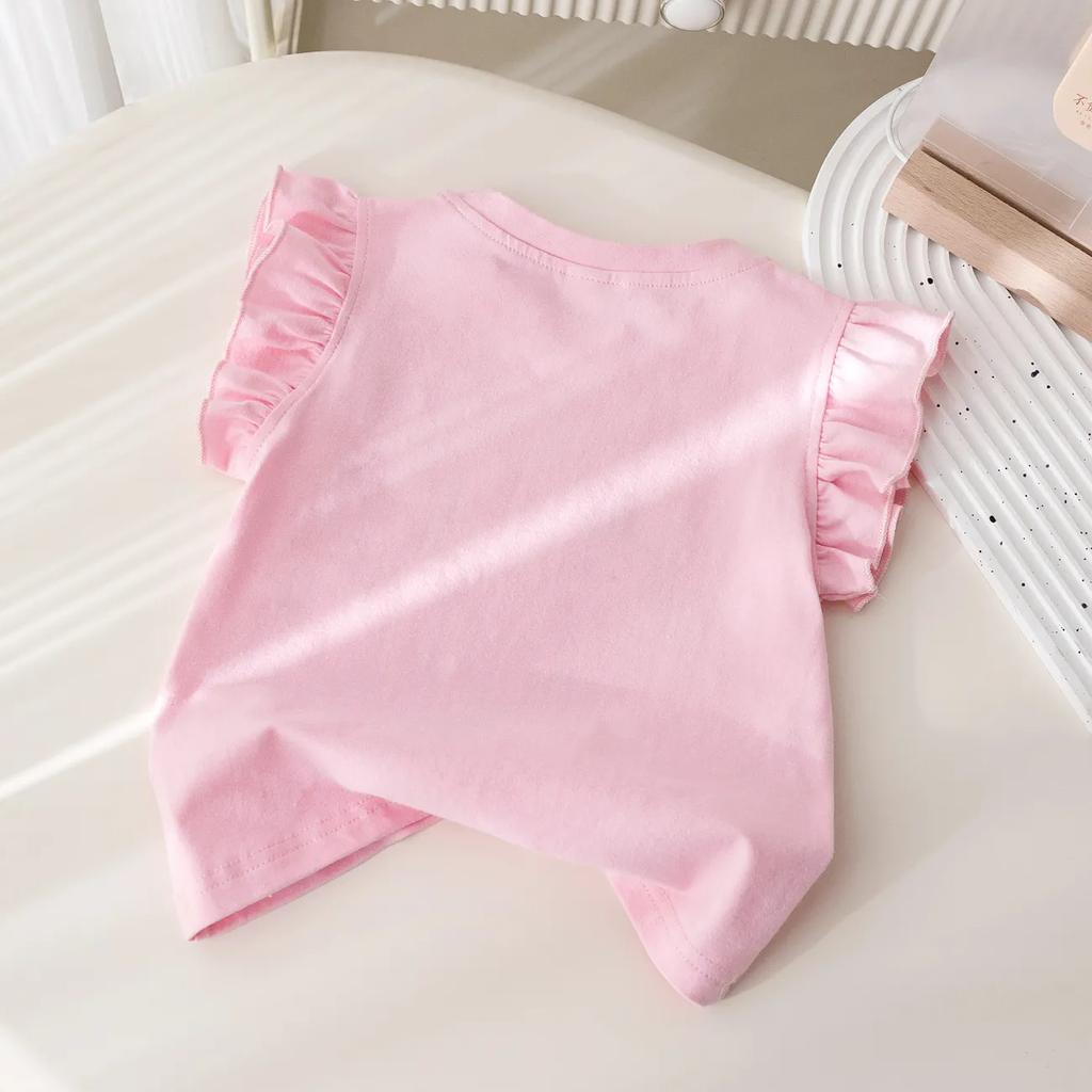 Милая детская майка с летающими рукавами для девочек, футболка с короткими рукавами принцессы из мультфильма