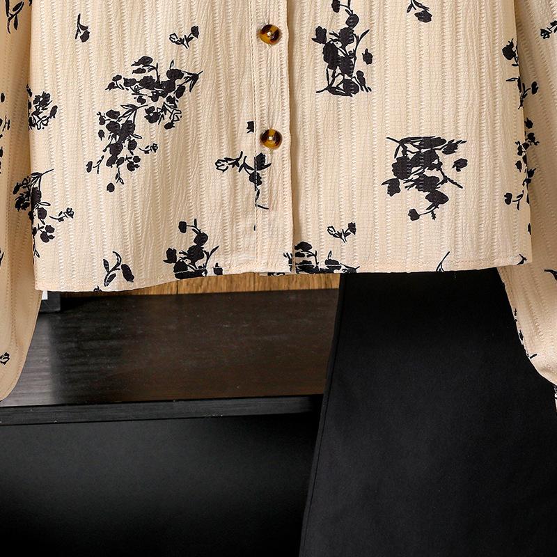 Комплект одежды для девочек Детская одежда Осень/Весна Новый стиль Мода Кружевной принт Рубашка с длинным рукавом + Брюки с широкими штанинами Двойка