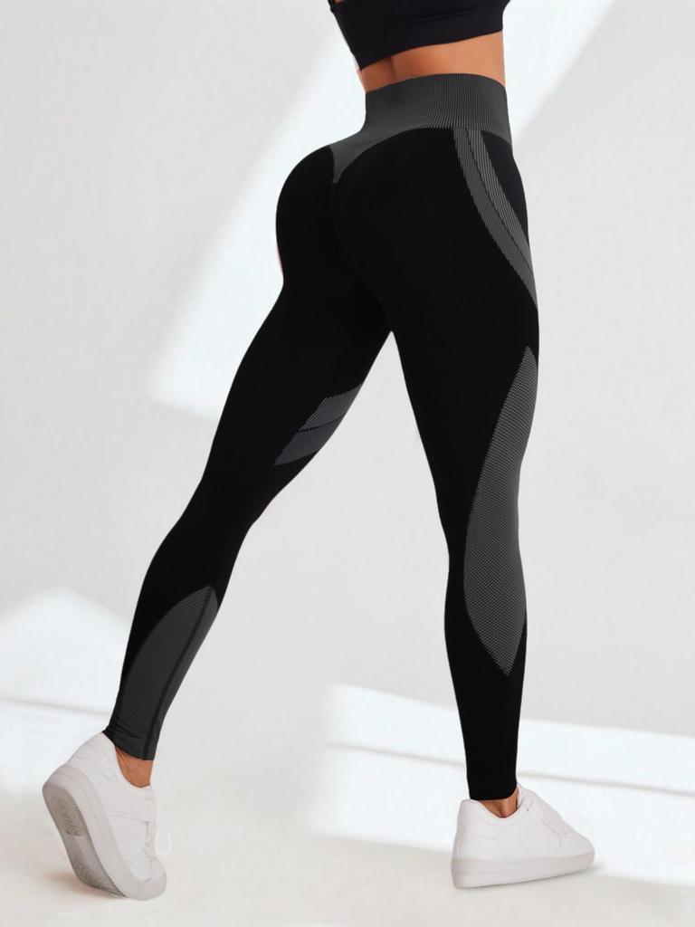 Seamless High-Waist Colorblock Yoga Pants: Women's Breathable, Butt-Lifting, Black Striped Sportswear