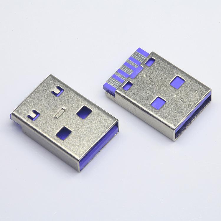 Фиолетовый Высокотоковый 5-жильный USB-разъем типа "папа" для зарядных и дата-кабелей