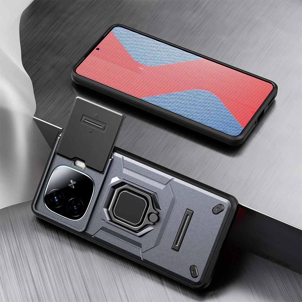 KEYSION Противоударный чехол для IQOO Z9 5G Z9 Turbo Slide Push Pull Защитное кольцо для объектива камеры, чехол для телефона для IQOO Z9 Turbo 5G