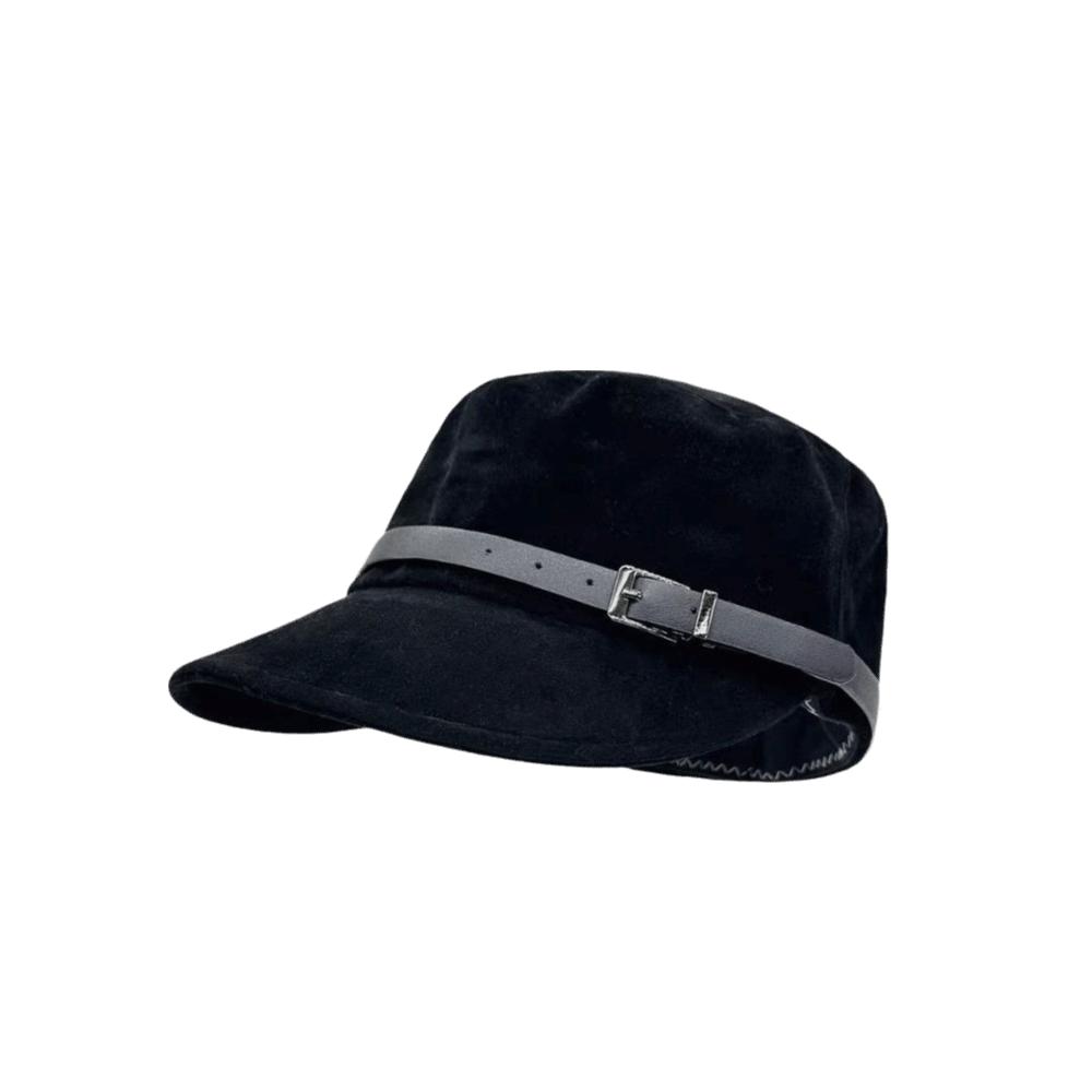 Soft Faux Suede Newsboy Cap Leather Belt Buckle Visor Cap New Beret Hat Autumn Winter