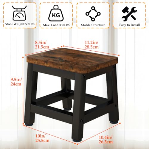 IBUYKE Step Stool, Step Stool, Footstool with Non-Slip Backrest, Wooden Chair for Kids, Bedroom, Bathroom, Living Room, Kitchen, Brown, Depth 25.5cm,