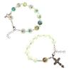 Unisex Luminous Beads Bracelet Wristband Prayer Beads Rosary Bracelet with Crucifix-Cross-Charms Adjustable Gifts