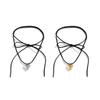 Adjustable Velvet Bowknot Choker Neck Tie Chain Heart Pendant Necklace Jewelry Elegant Clavicle Chain Necklace