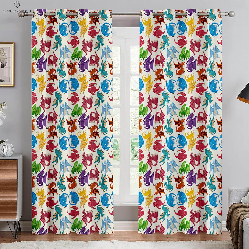 Милые шторы с принтом мультяшных животных и динозавров, 100% полиэстер, для спальни, гостиной, кабинета, детской комнаты, декоративные шторы, 2 штуки