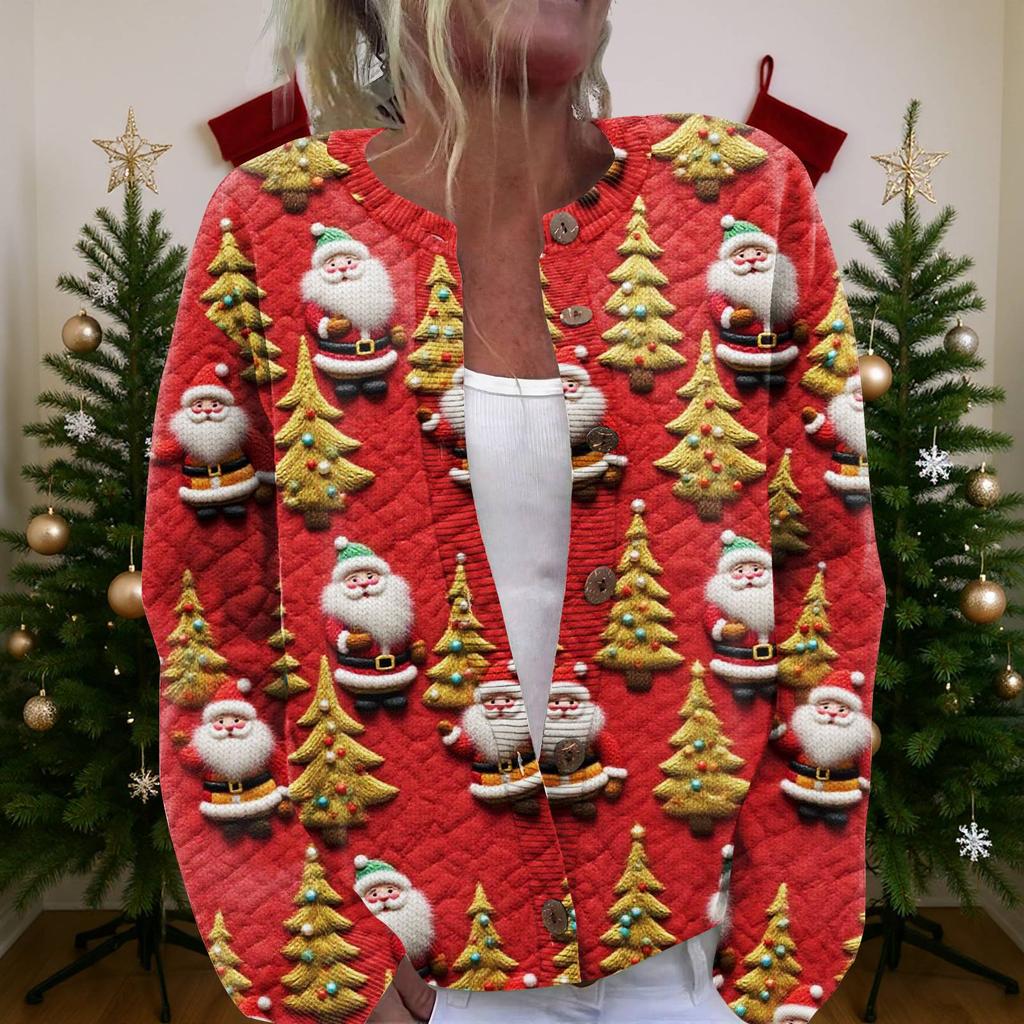 Женский рождественский свитер Милый забавный рождественский свитер Осень и зима Свитер с длинным рукавом вязаный