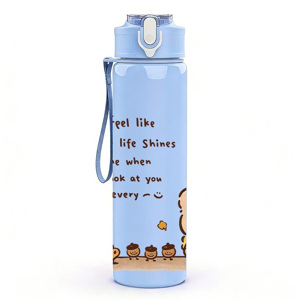 1PC Bear Bread Quote Cute Print 750ml Color Plastic Sports Water Bottle Leakproof Flip Straw Lid Suitable for Sports Office Home Use