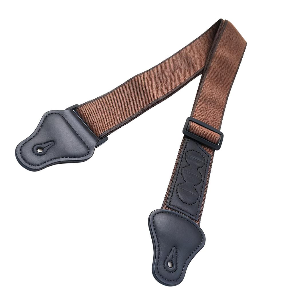 Guitar Strap Adjustable Hard Wearing Comfortable Cotton Guitar Strap Belt with Pick Pockets for Outdoor Travel Brown