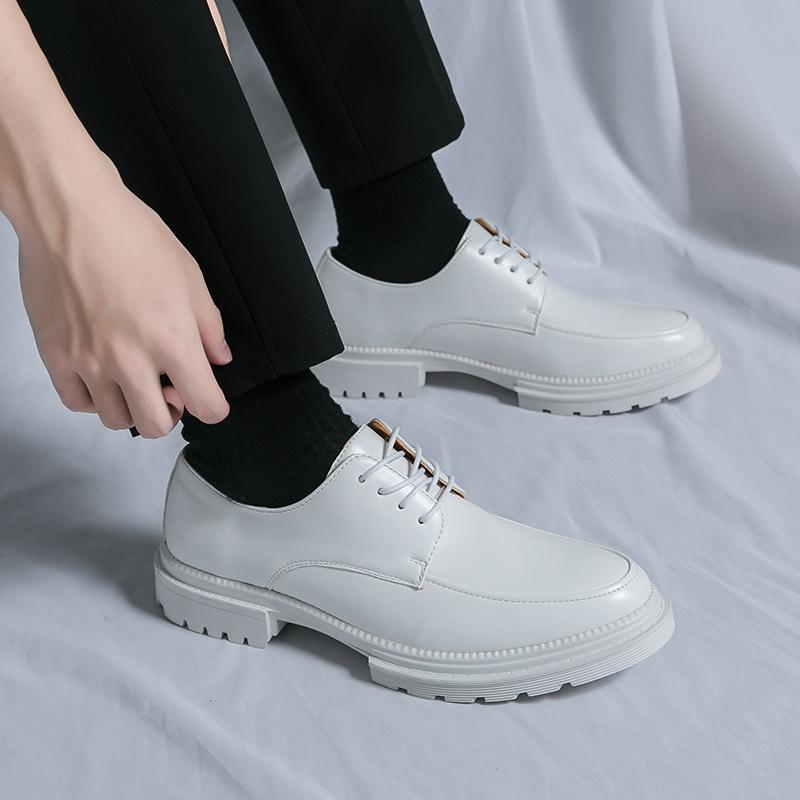 Новые мужские кожаные туфли на толстой подошве Модные и универсальные в минималистичном стиле Черно-белые Повседневные Деловые Офисные туфли