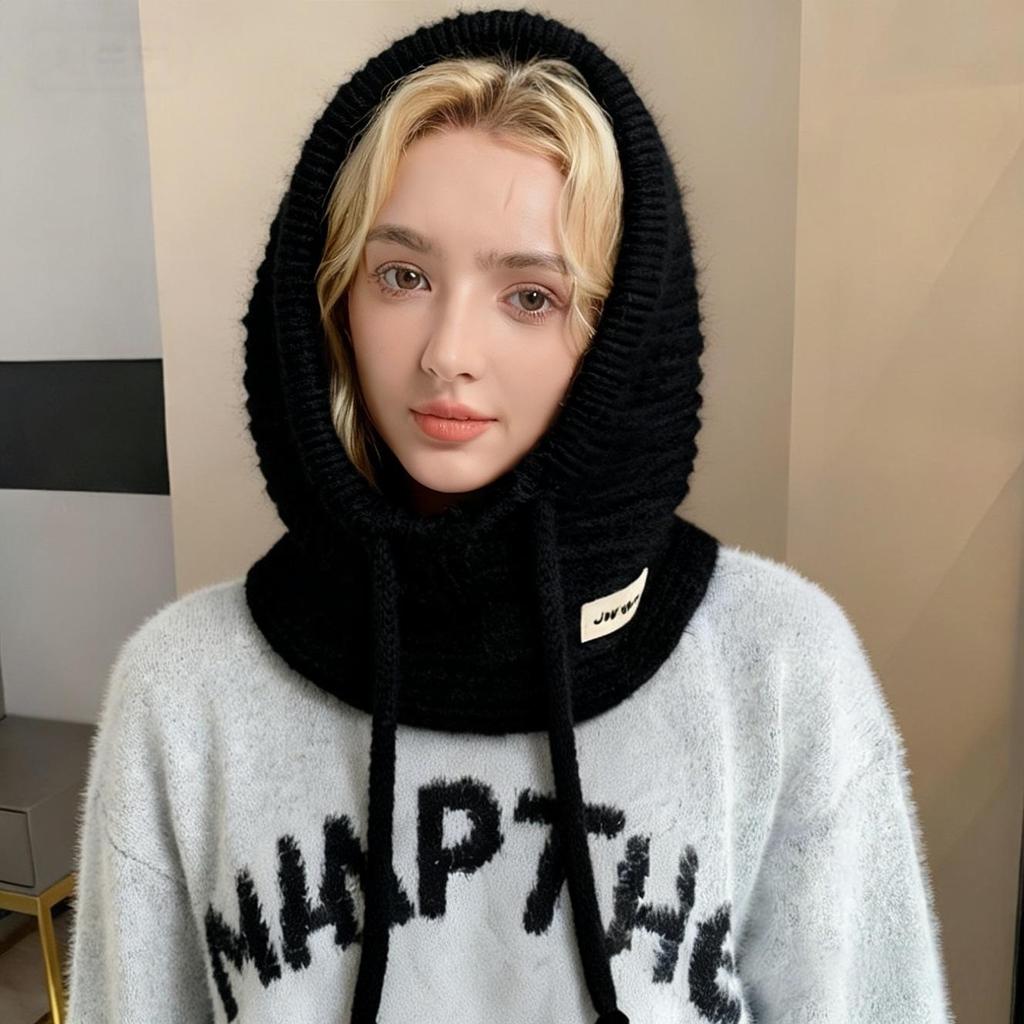 2025 Women's Knitted Balaclava Hat & Scarf Combo - Autumn/Winter Wool Ear Protection