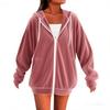 Women's Fashion Casual Sweatshirt Loose Zipper Cardigan Long Sleeve Hooded Jacket