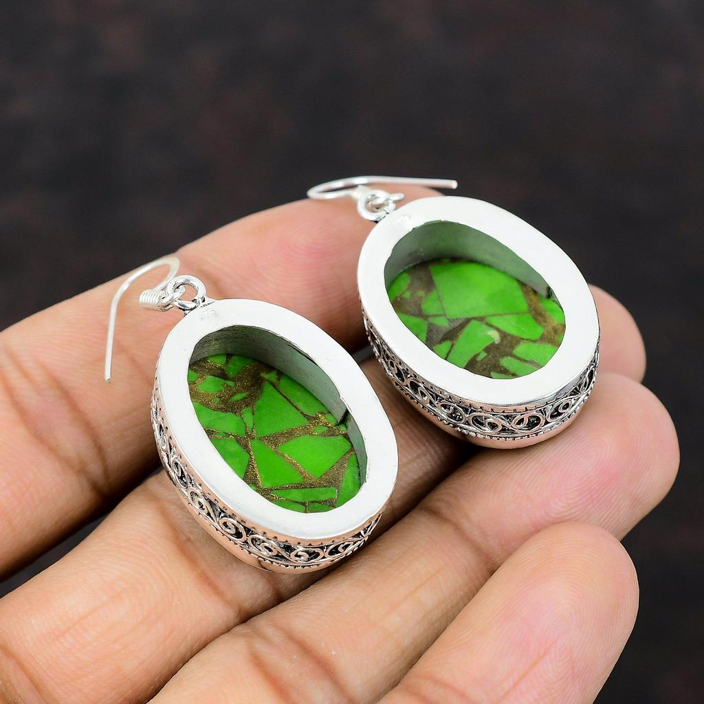 Медно-зеленые бирюзовые серьги, серьги из стерлингового серебра 925 пробы, винтажные ювелирные изделия, серьги с драгоценными камнями, подарок для матери, серьги ручной работы с уникальным дизайном