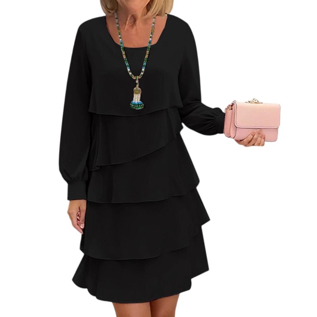 Ladies' Casual And Fashionable Solid Color Long Sleeved Dress