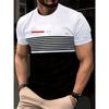 Мужская летняя повседневная деловая футболка с 3D-буквой и горизонтальной полоской большого размера - Мягкая полиэстеровая ткань средней эластичности Летняя мужская одежда свободного кроя