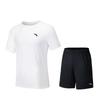 Plain Round Neck Comfortable Breathable Versatile Short Sleeve T-Shirt And Mid Waist Shorts Casual Sports Set Men Sets Pure-White 952527202-1