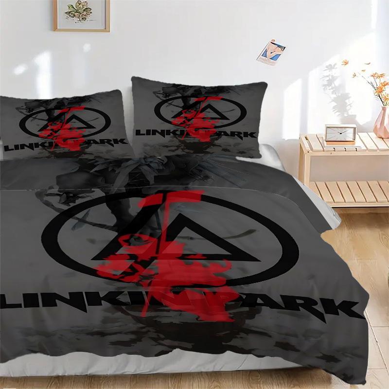 3 шт. Комплект постельного белья с принтом группы Linkin Park - Можно стирать в машине, Включает 1 пододеяльник и 2 наволочки, Без наполнителя, Для всех сезонов